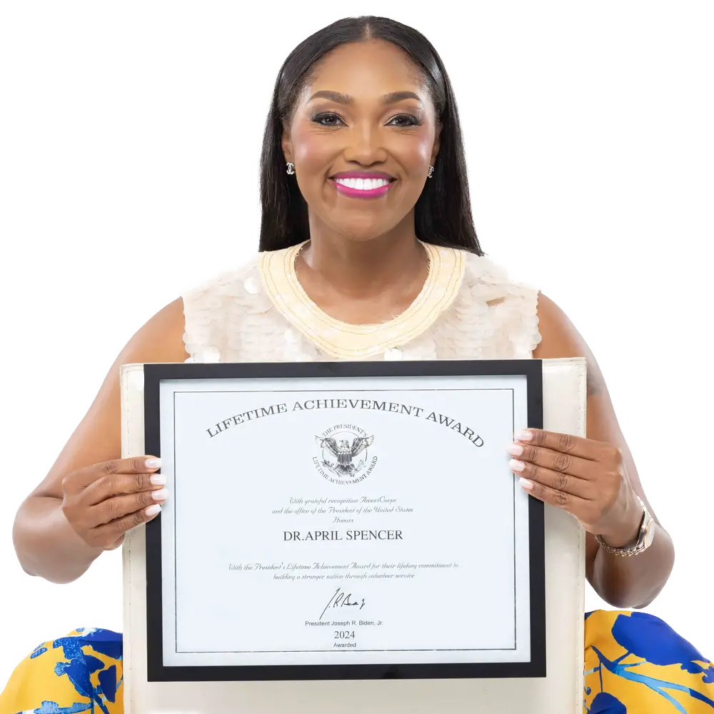 Dr. April Spencer with The President's Lifetime Achievement Award