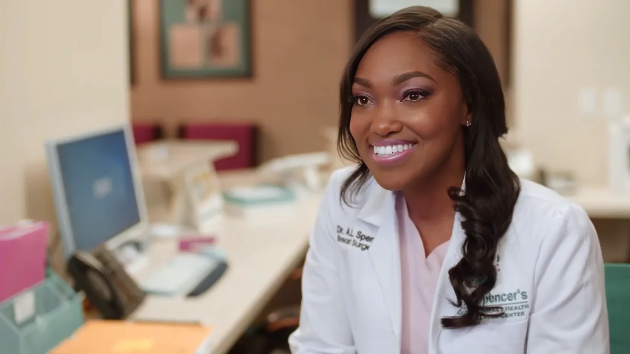 Dr. April Spencer at front desk